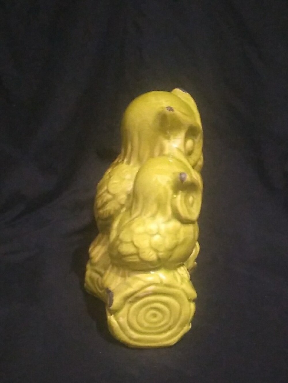Vintage Ceramic Trio of Owls Green Glaze Figurine (B7) - Picture 10 of 11
